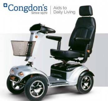Motorized scooter with Congdon’s logo at top left